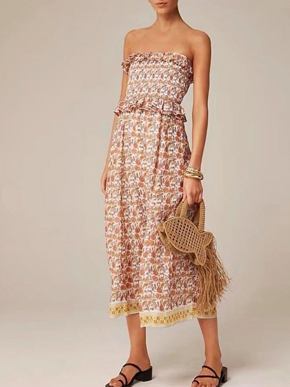 New J.Crew Ravenna Sunset Rose Floral Strapless Midi Dress Small